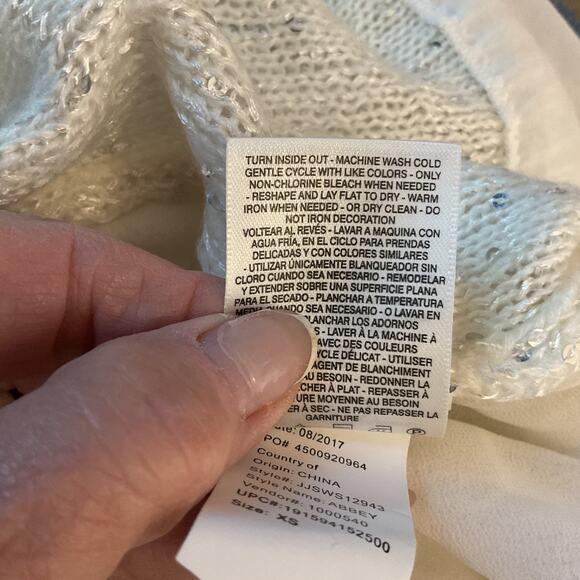 Jessica Simpson Abbey White Cold Shoulder Sequin Sweater/Chiffon Top XS - Picture 8 of 9